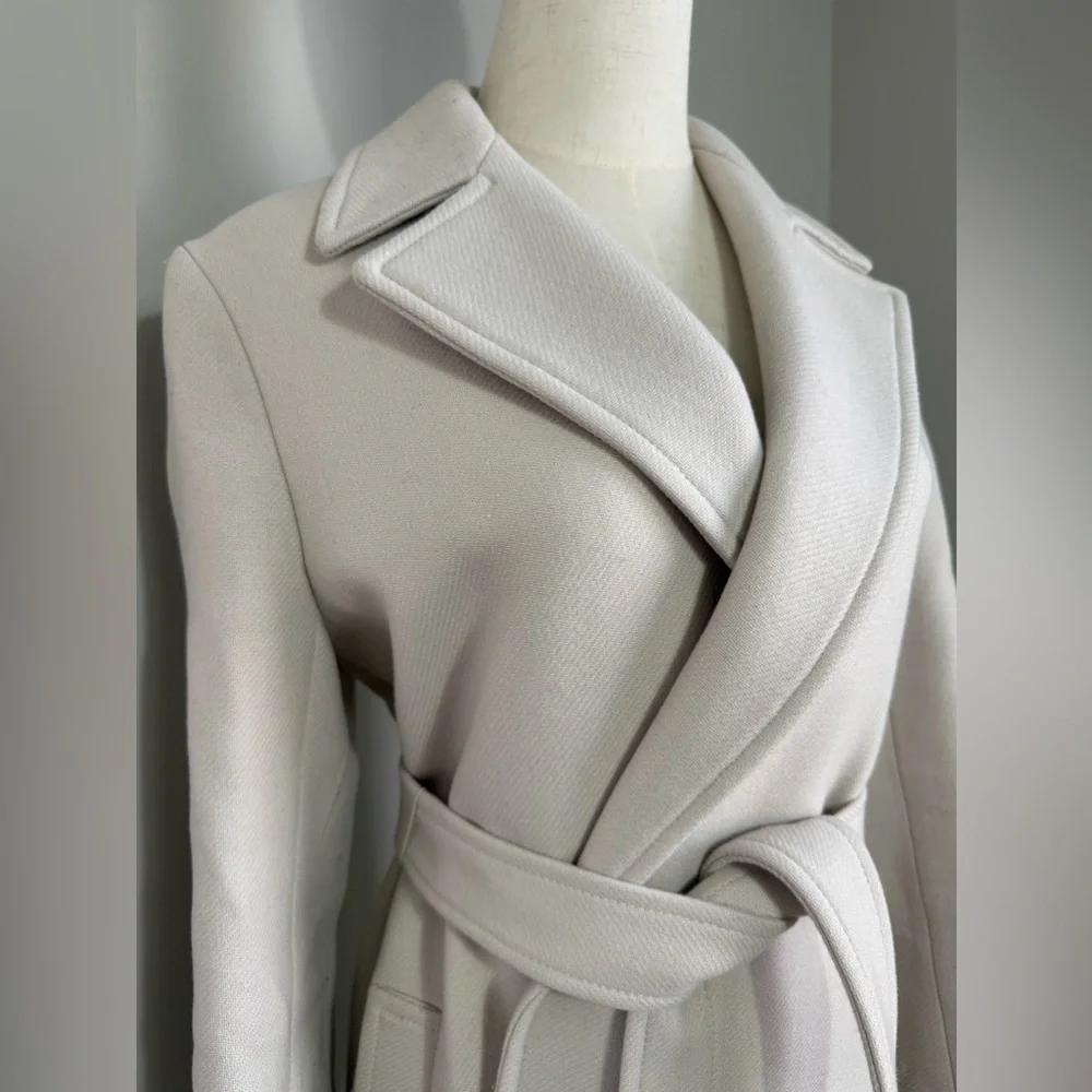 Zara premium quality beige wool coat with belt in size small